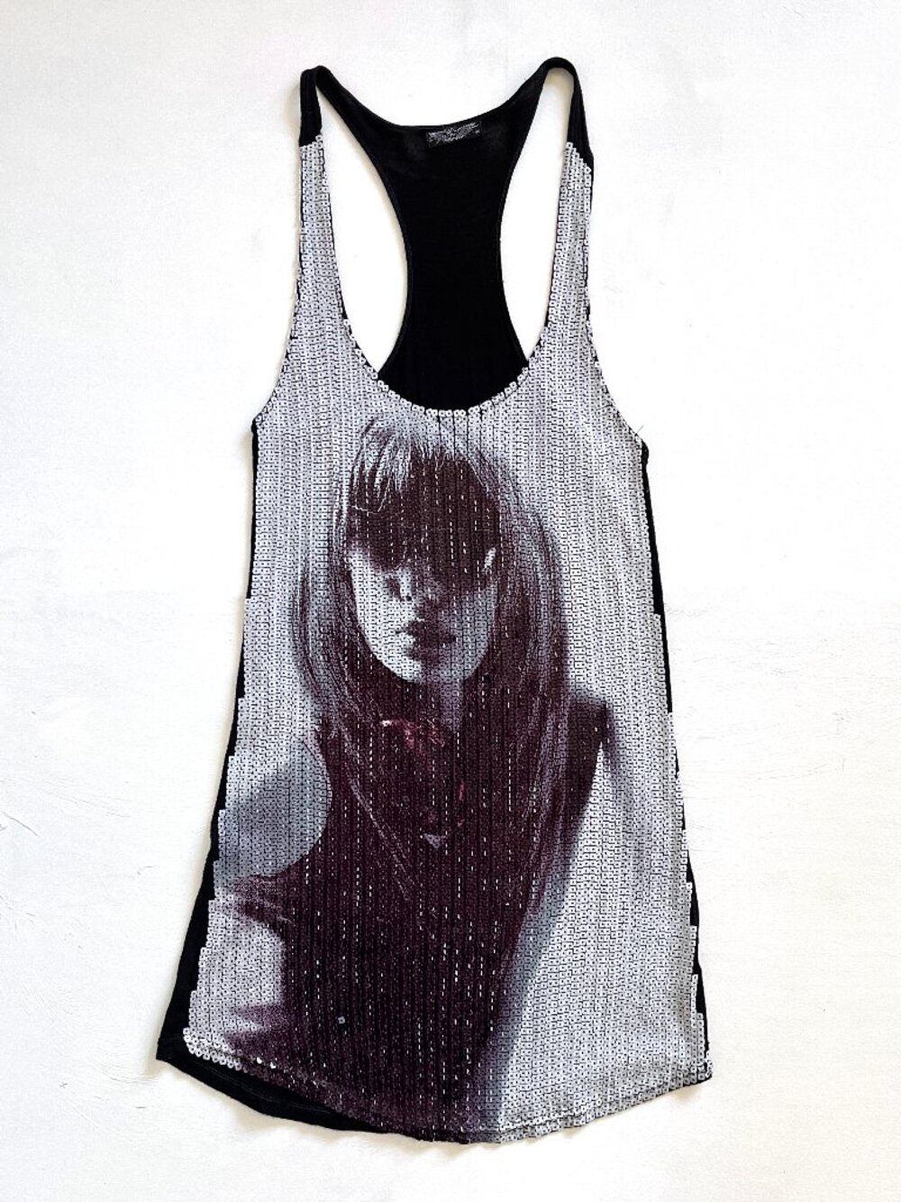 Vintage Y2K YMI Sequined Graphic Rayon Racerback Mini Dress Tank Top Medium
